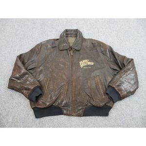 VINTAGE‎ Planet Hollywood Jacket Mens Large Brown Leather Bomber Reversible Coat
